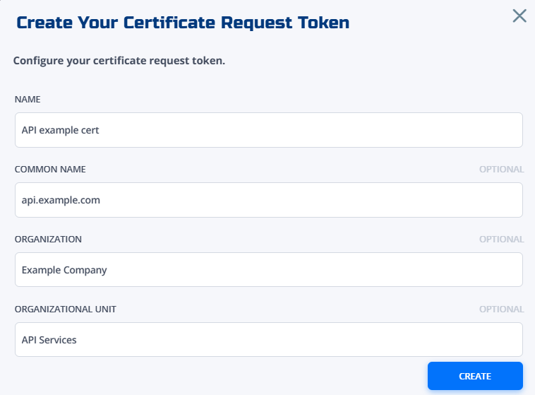 Create client certificate from token